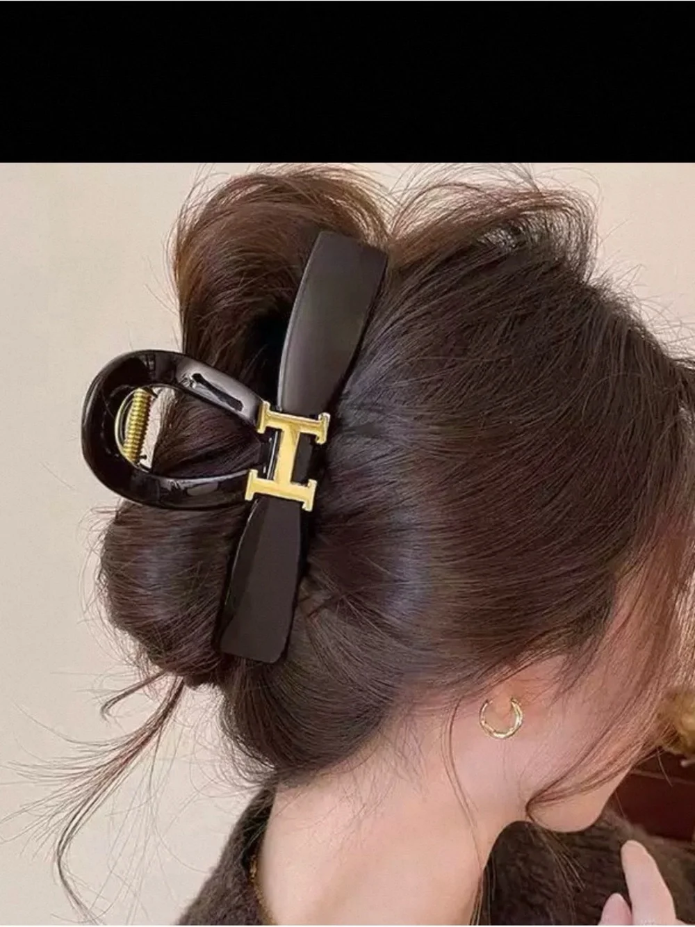 Gold-Accent Black Hair Claw Clip for Women
